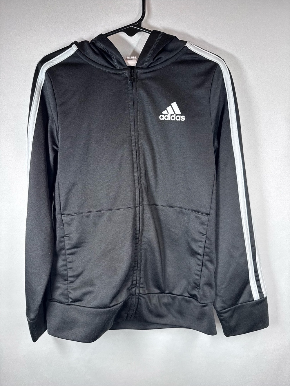 💜3/$15 Adidas Kids Essentials 3-Stripes Full-Zip Hoodie Black White Size 6